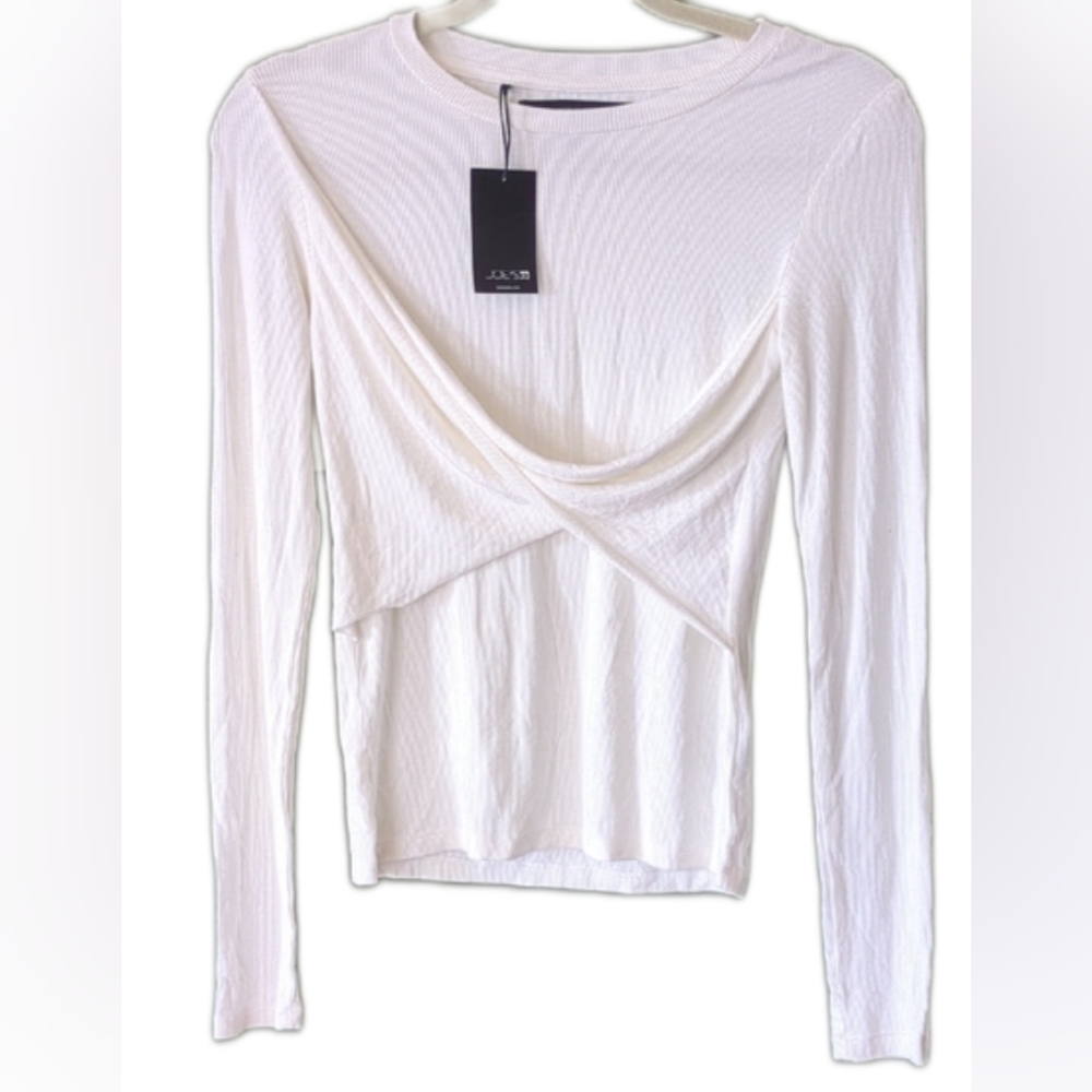 Joe's Jeans Ellie Twist Front Long Sleeve Ribbed Top In Sea Salt Sz S